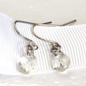 Vintage Teardrop Faceted Crystal Drop Earrings, Silver Tone Hooks, Classic Elega